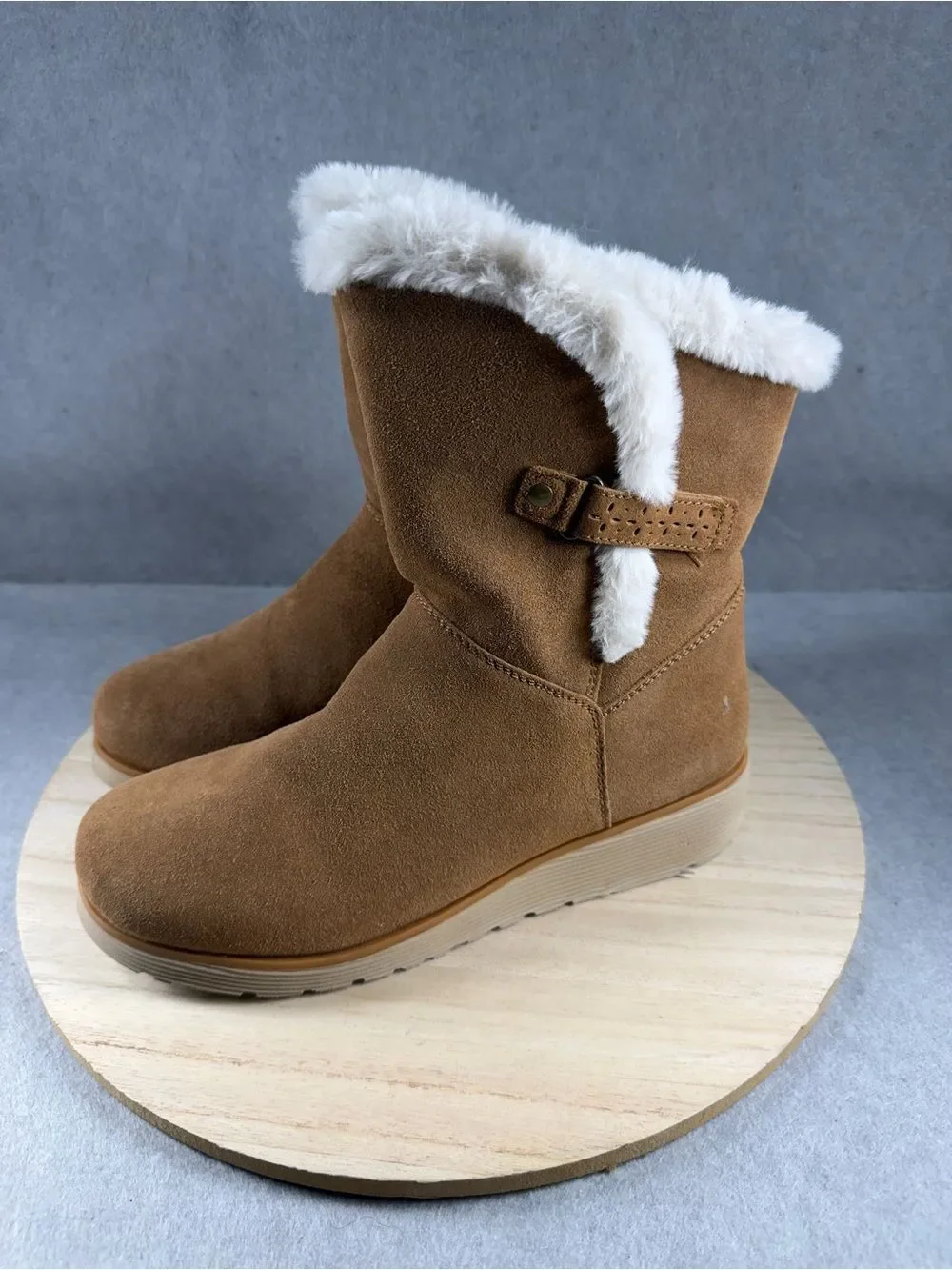 Skechers Keepsakes Wedge Cozy Peak Mid Calf Boots (Women) Size 9 Tan